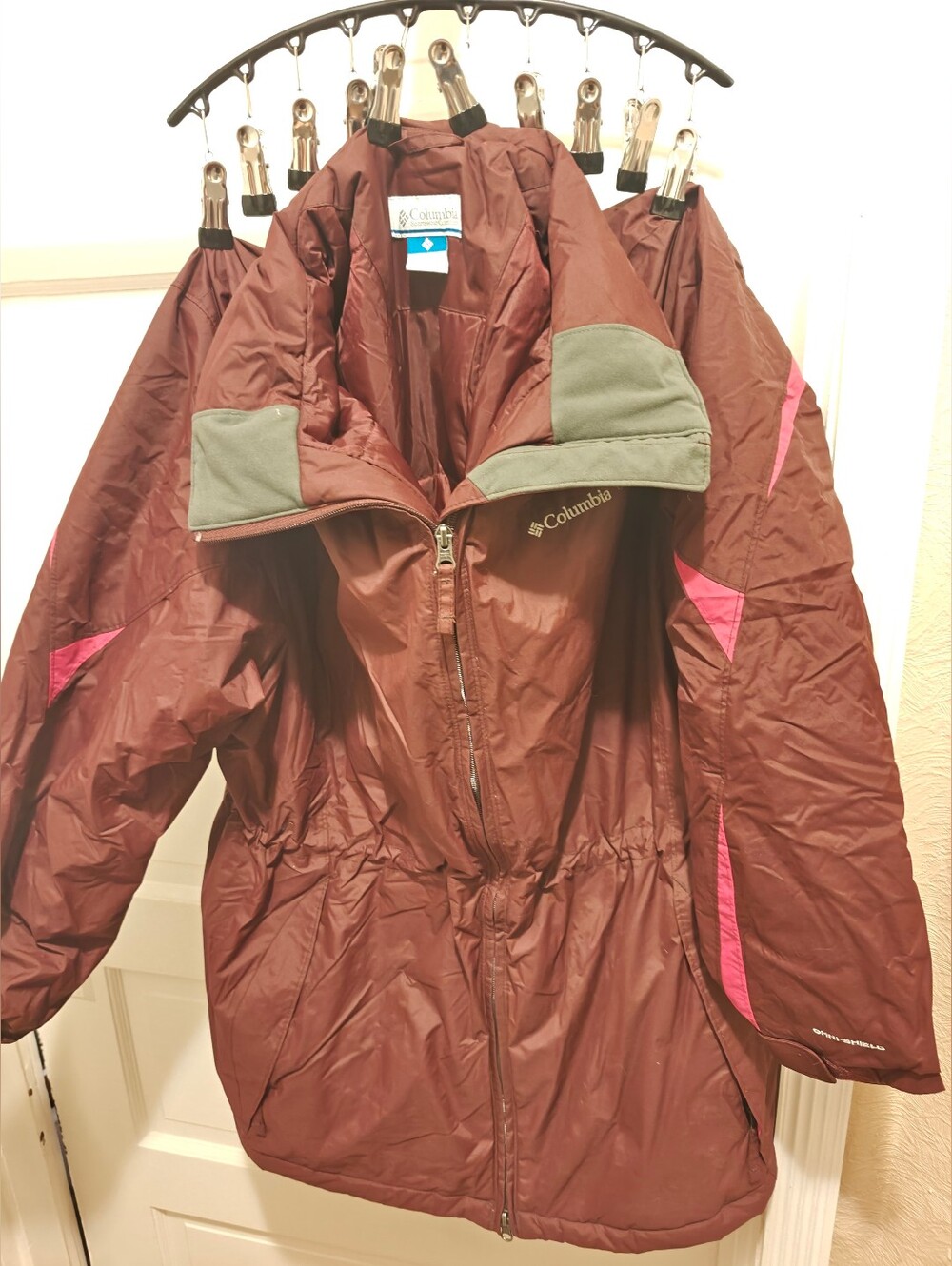 Columbia Omni-Shield Women's 3X Burgundy Pink Gray Colorblock Hooded Winter Coat